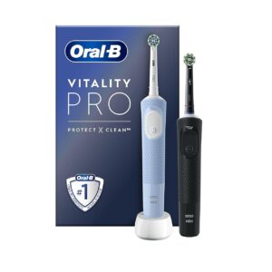 Oral-B Spazzolino Elettrico Ricaricabile Vitality Pro Nero e Blu, 2 testine. Confezione da 2 Spazzolini
